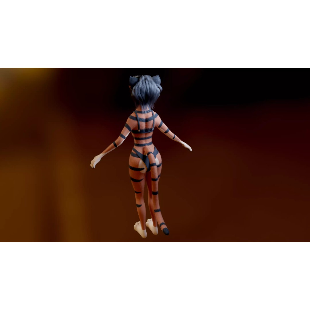 Tess Anthro Tiger 3D Model – Low Poly Rigged Character, Blender, FBX - View 8