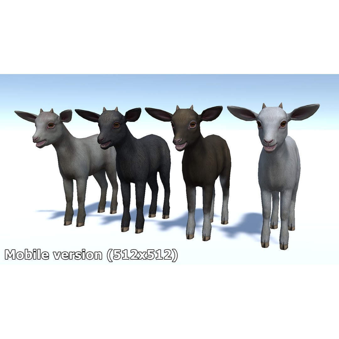Goat Family 3D Model – Low Poly Game Asset, Rigged, PBR Textures