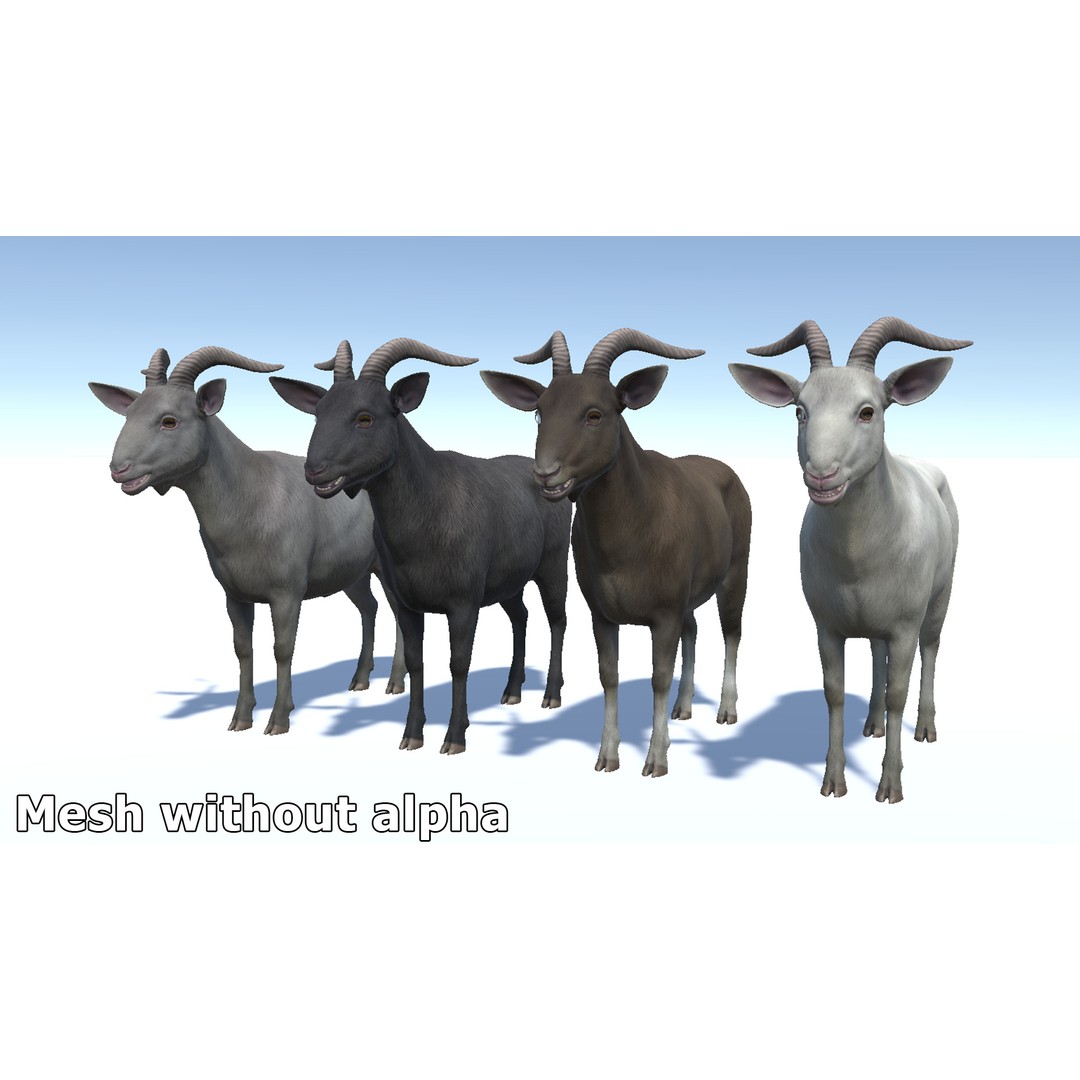 Goat Family 3D Model – Low Poly Game Asset, Rigged, PBR Textures - View 14