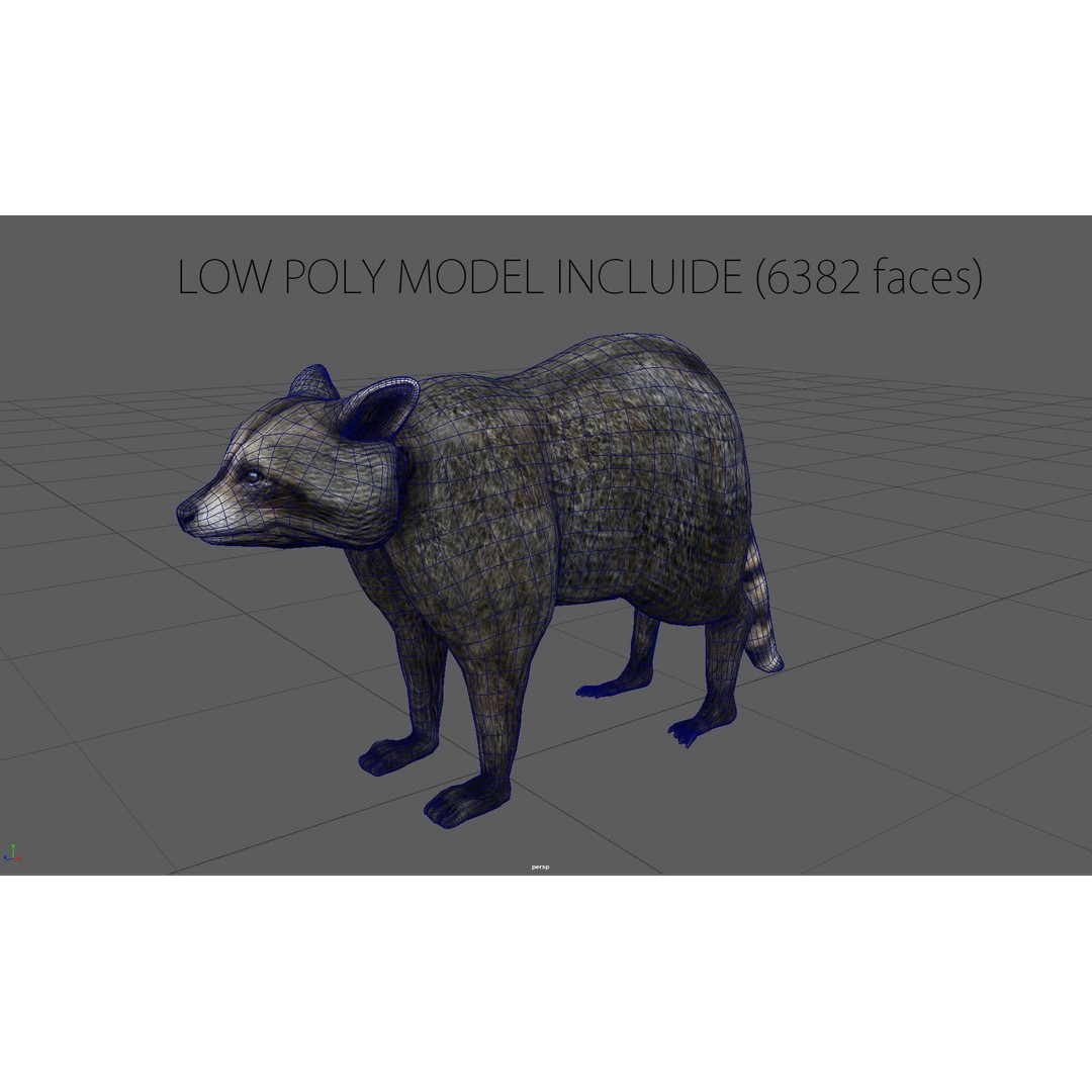 Raccoon 3D Model – Low Poly Game Asset, FBX, PBR Textures - View 10