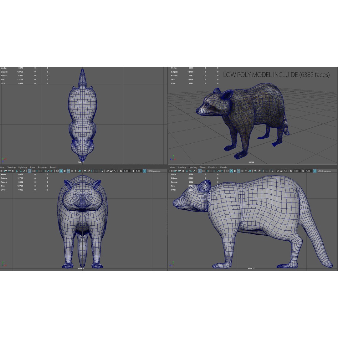 Raccoon 3D Model – Low Poly Game Asset, FBX, PBR Textures - View 9
