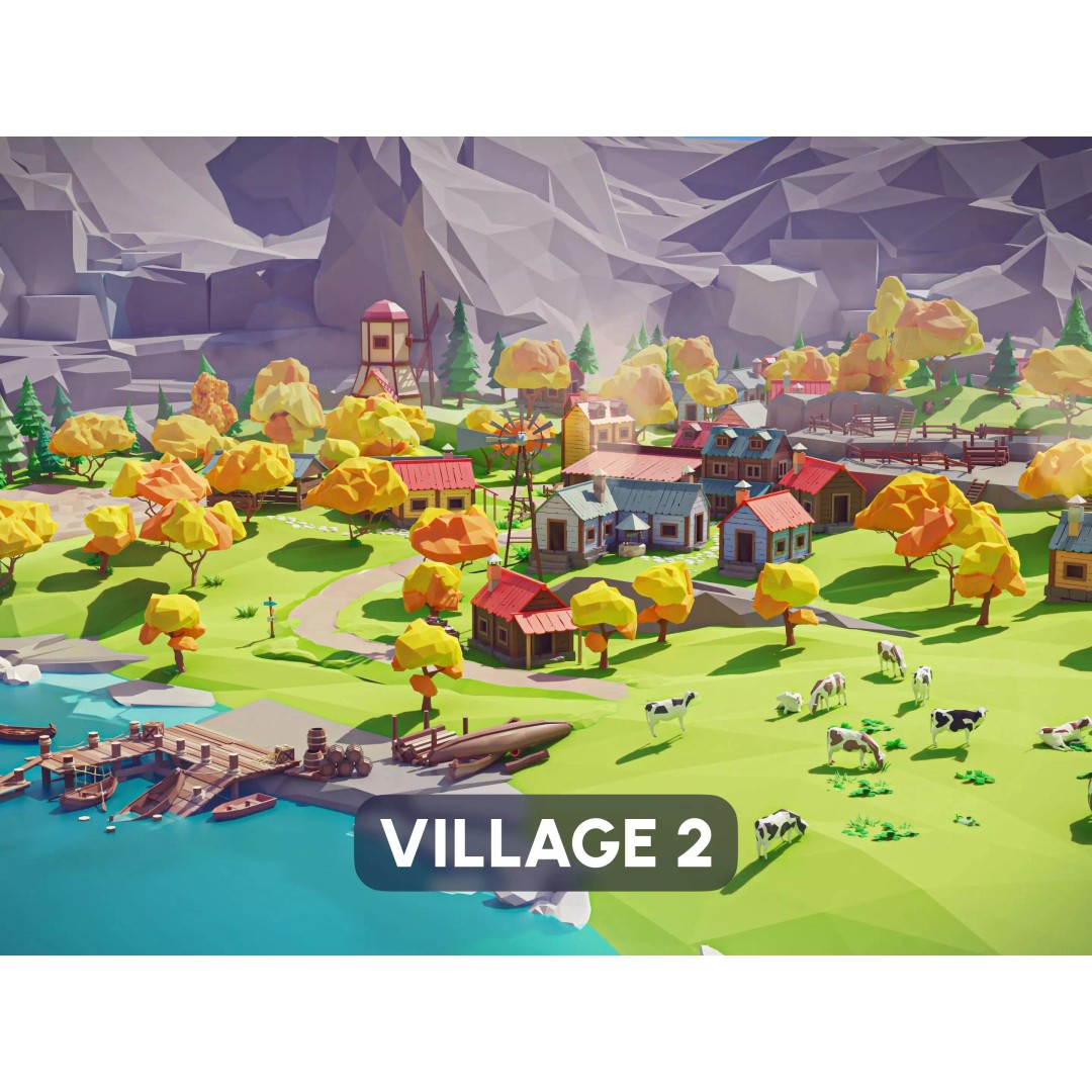 Village 2 3D Model – Low Poly Game Asset Pack for Environments - View 2