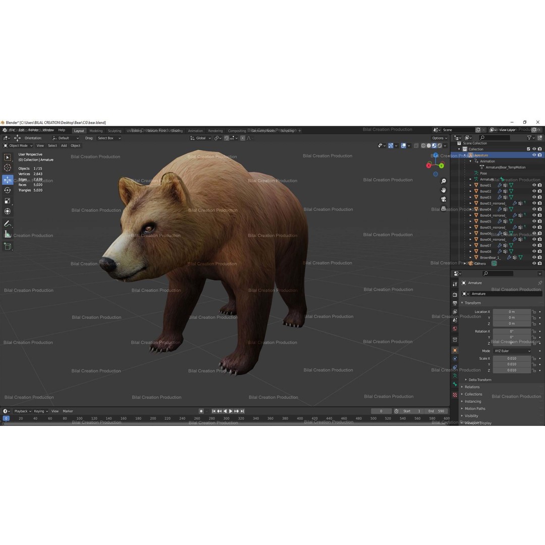 Rigged Bear 3D Model – Low Poly Animated Character, FBX, Blender - View 16
