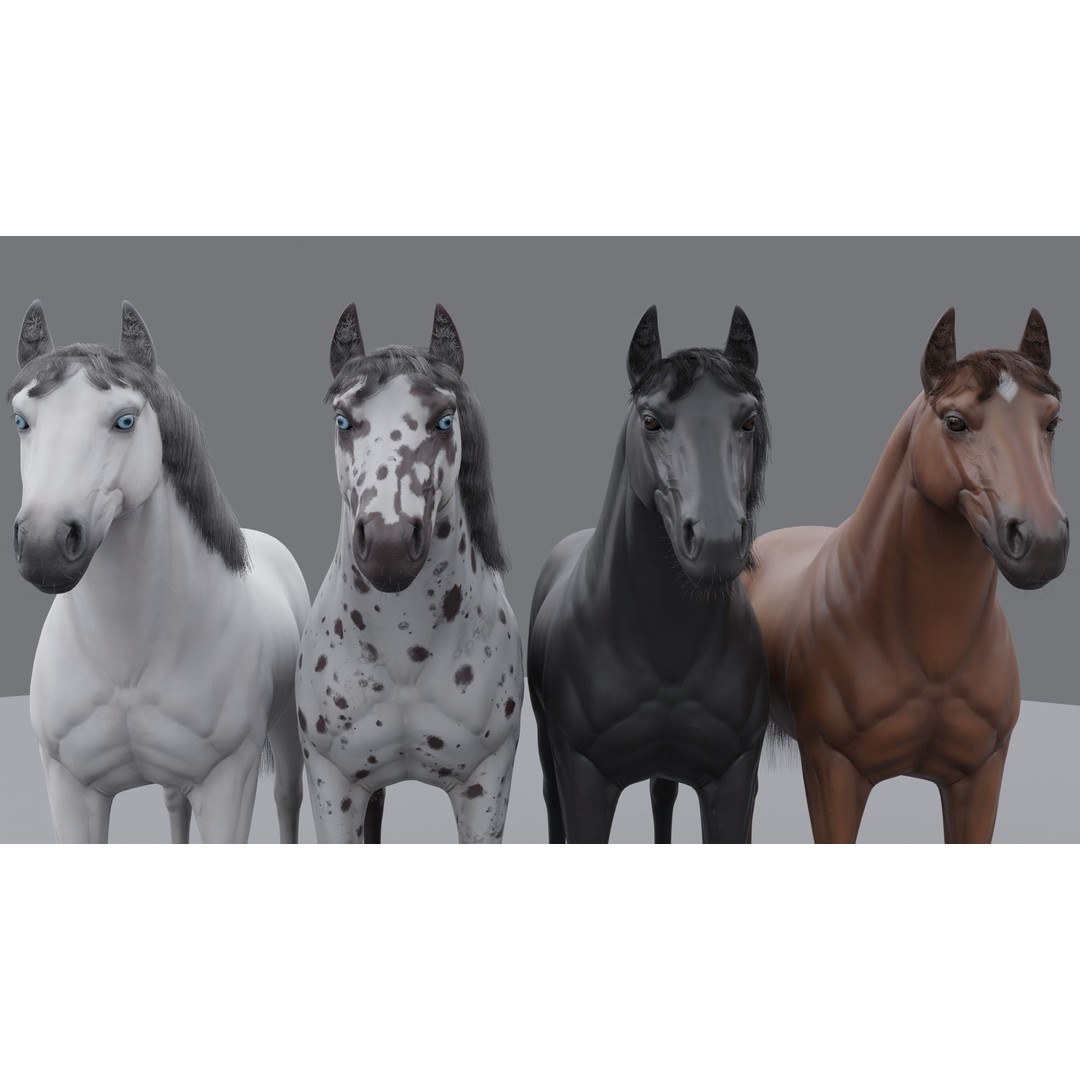 Rigged Horse 3D Model – PBR Realistic Animal for Animation, FBX, OBJ - View 16