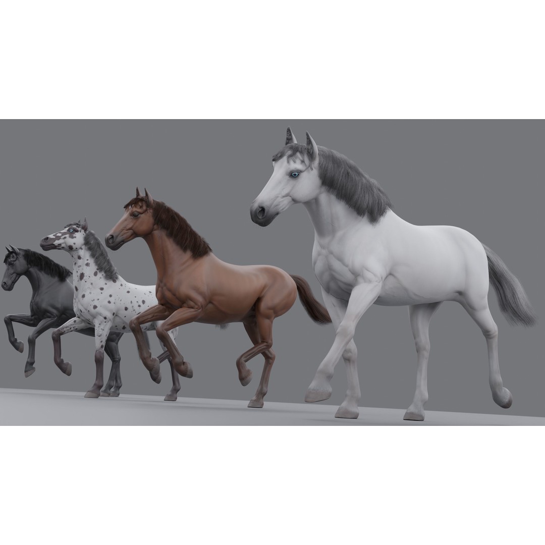 Rigged Horse 3D Model – PBR Realistic Animal for Animation, FBX, OBJ - View 3