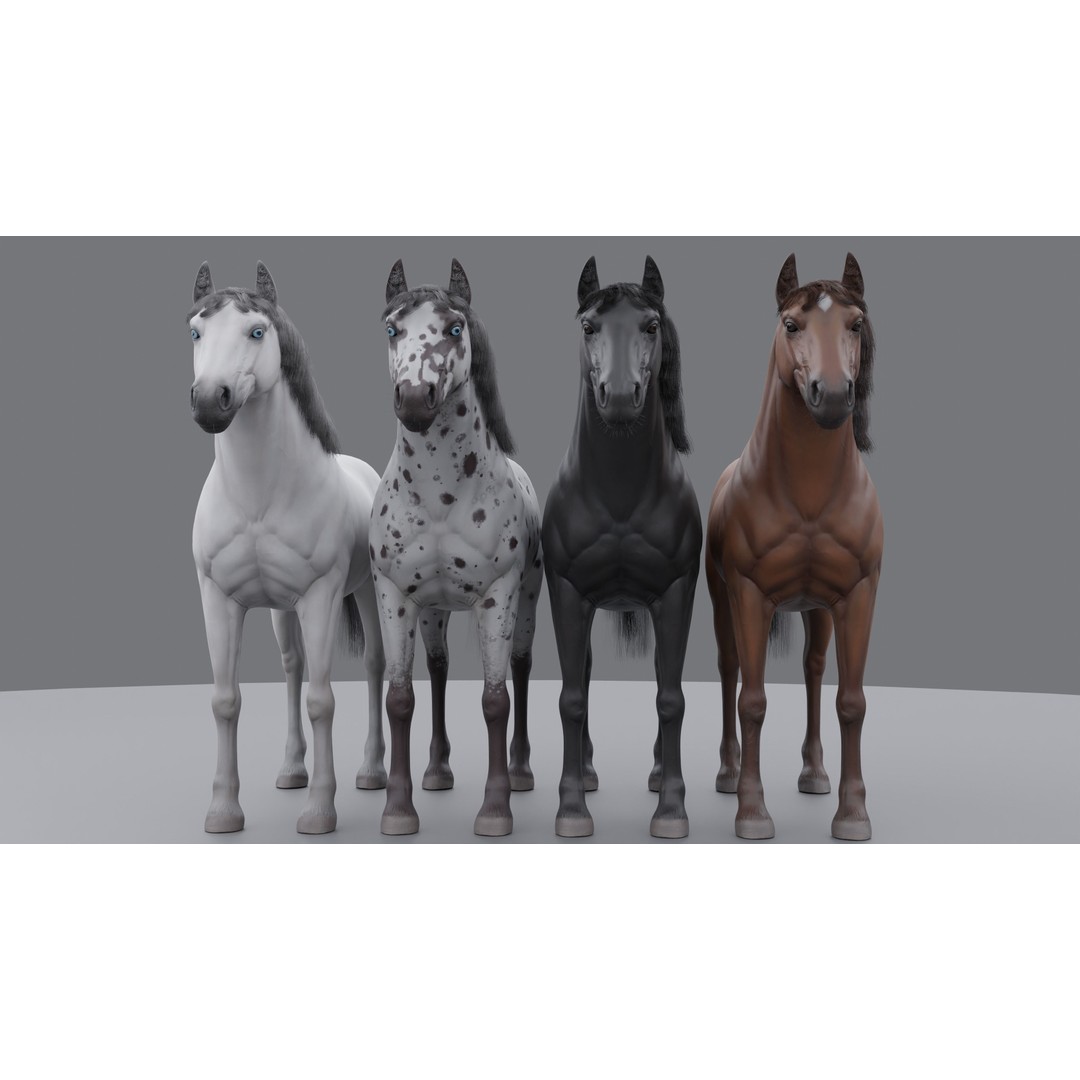 Rigged Horse 3D Model – PBR Realistic Animal for Animation, FBX, OBJ - View 4