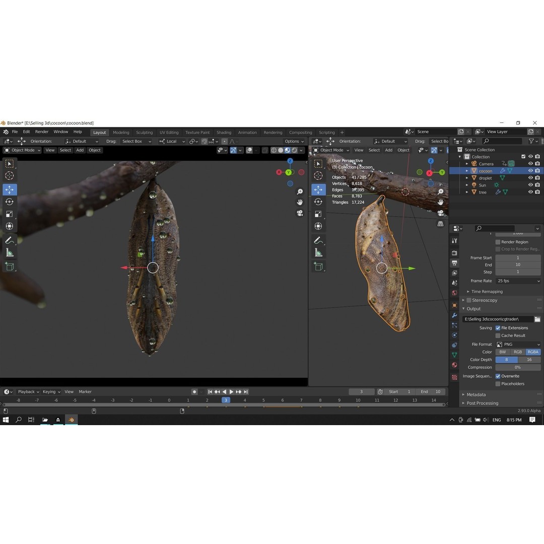 Butterfly Cocoon 3D Model – Low Poly PBR Asset, FBX, Blender - View 16