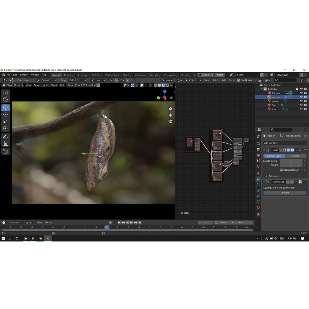Butterfly Cocoon 3D Model – Low Poly PBR Asset, FBX, Blender - View 18
