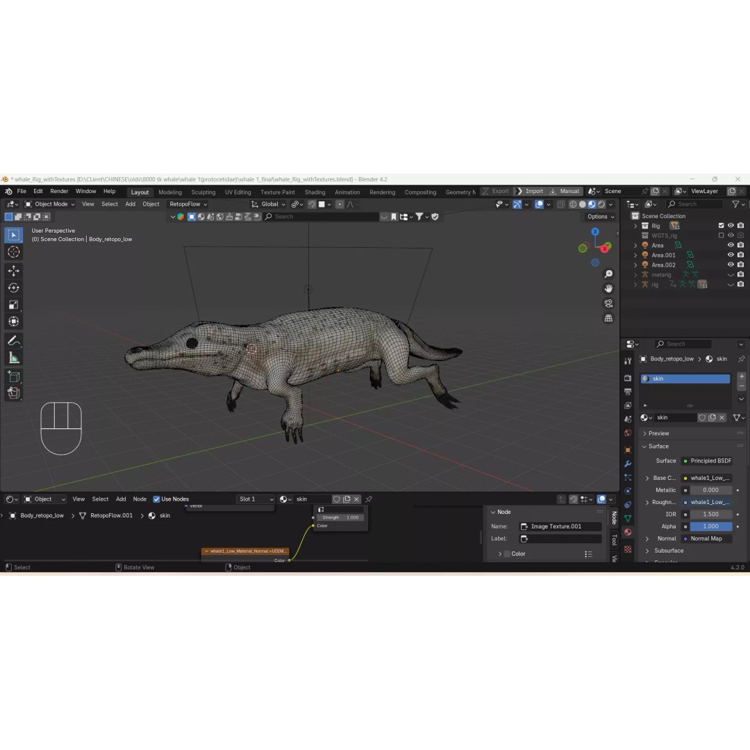 Protocetidae 3D Model – Low Poly Game Asset, Rigged, FBX