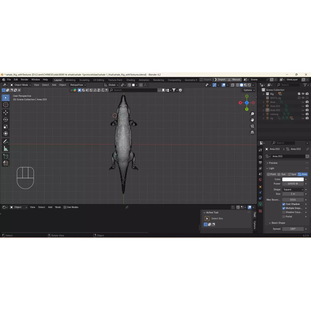 Protocetidae 3D Model – Low Poly Game Asset, Rigged, FBX - View 12