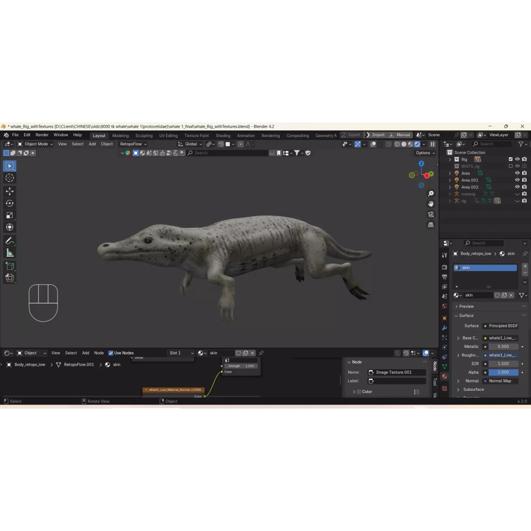 Protocetidae 3D Model – Low Poly Game Asset, Rigged, FBX - View 16