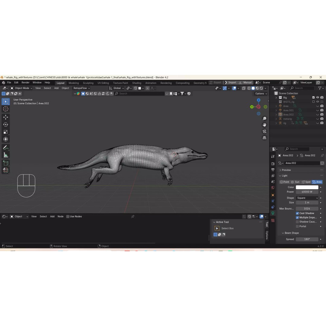 Protocetidae 3D Model – Low Poly Game Asset, Rigged, FBX - View 6