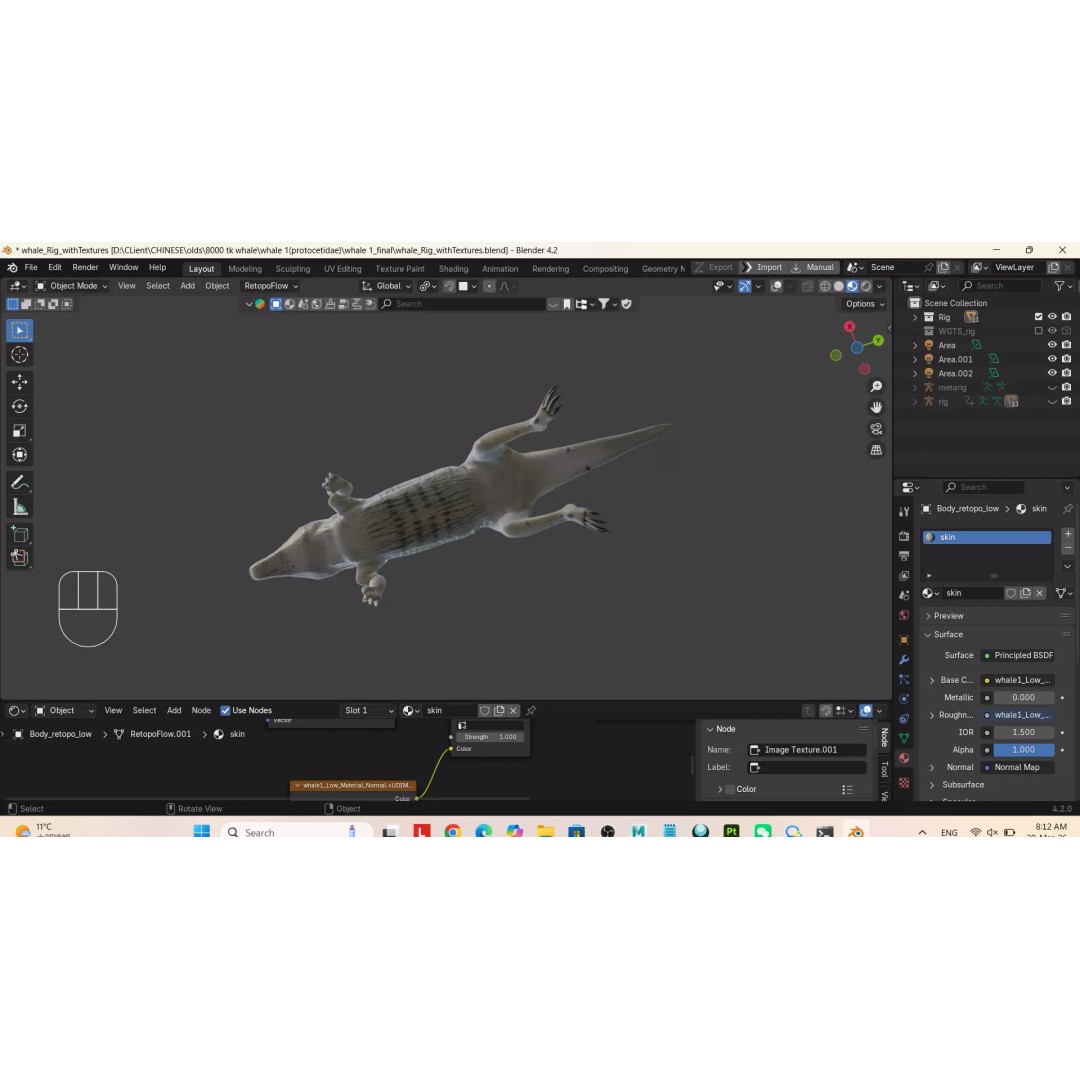 Protocetidae 3D Model – Low Poly Game Asset, Rigged, FBX - View 7