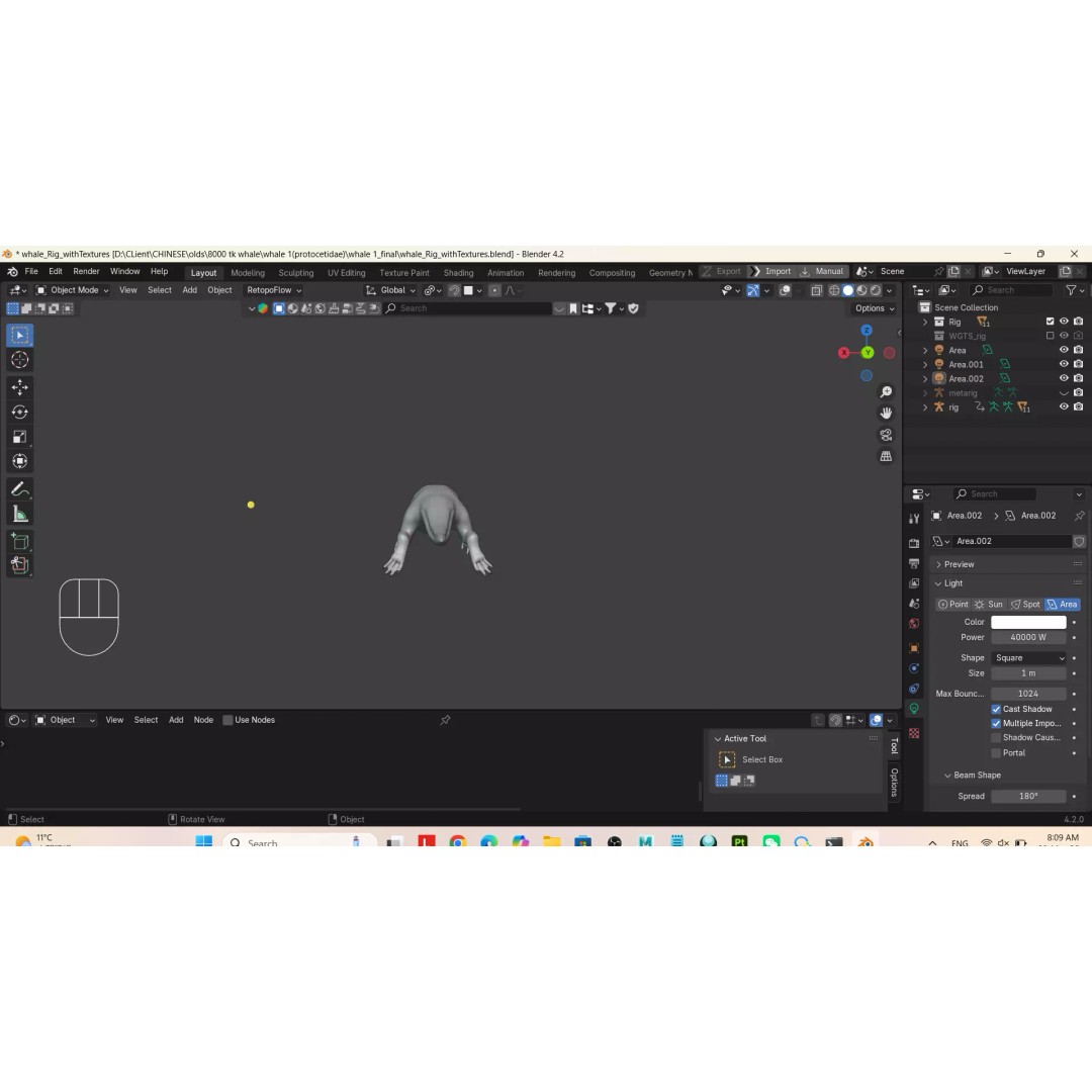 Protocetidae 3D Model – Low Poly Game Asset, Rigged, FBX - View 9