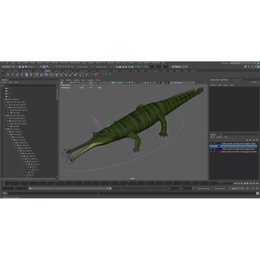 Indian Gharial Crocodile 3D Model – Rigged PBR Animation Asset for Maya - View 18