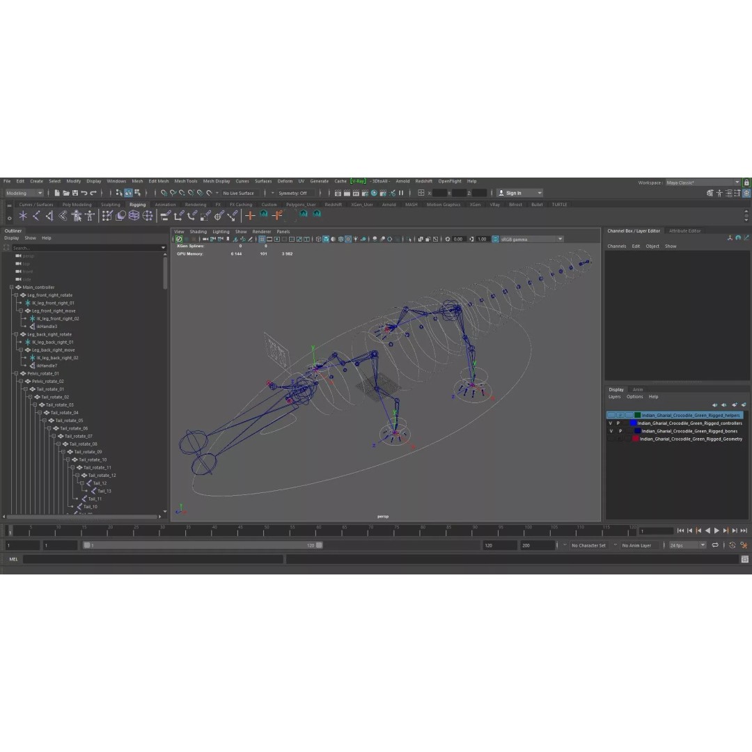 Indian Gharial Crocodile 3D Model – Rigged PBR Animation Asset for Maya - View 19