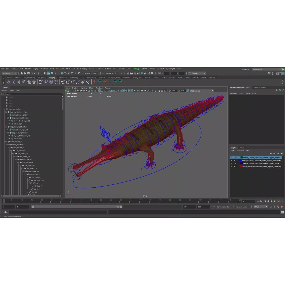 Indian Gharial Crocodile 3D Model – Rigged PBR Animation Asset for Maya - View 20