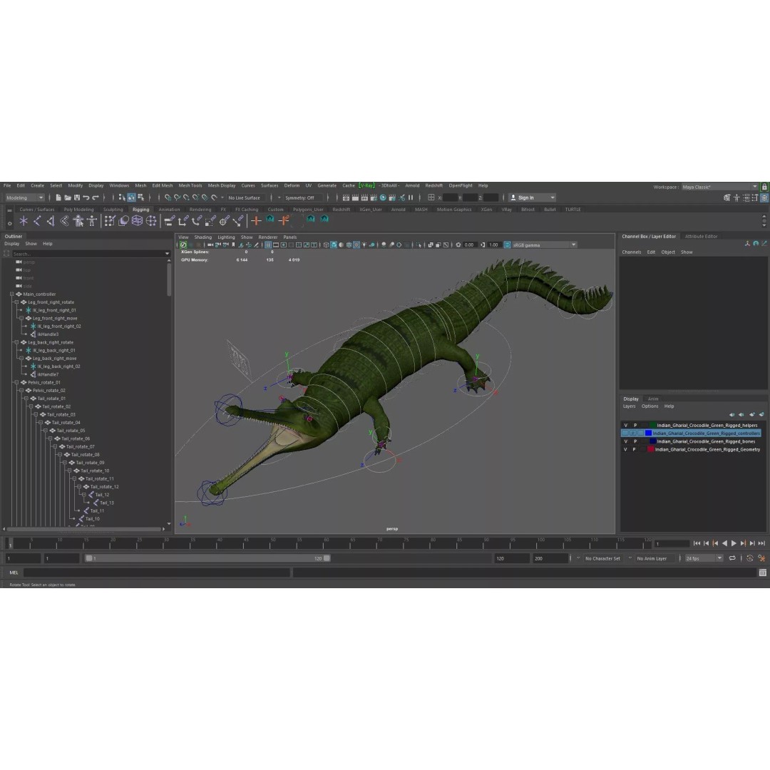 Indian Gharial Crocodile 3D Model – Rigged PBR Animation Asset for Maya - View 21