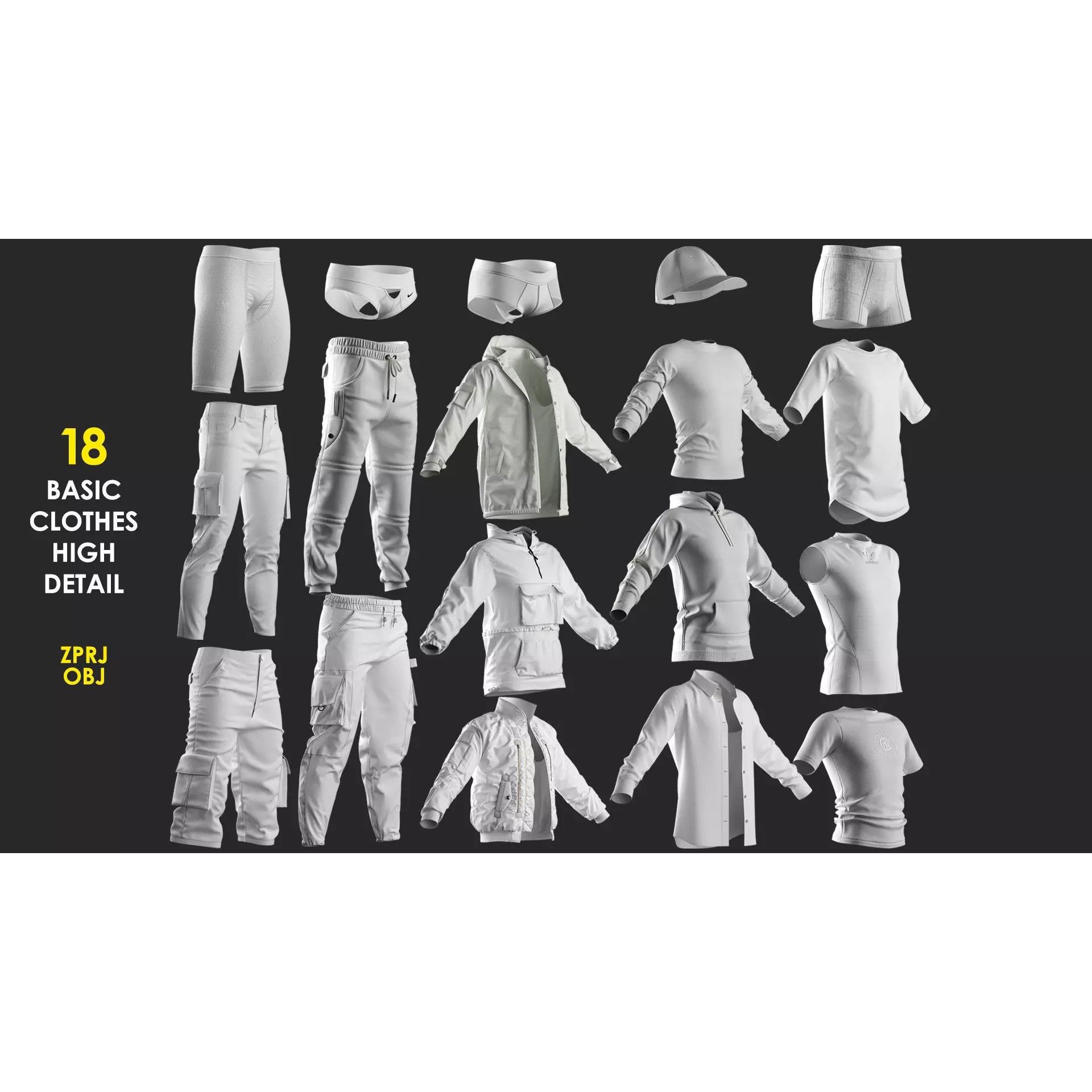 18 Men's Clothes - High-Poly Game-Ready 3D Model - View 2