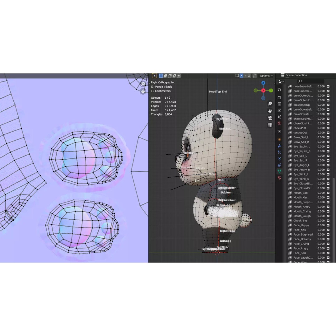 Panda 3D Model – Rigged Low-Poly Character with 52 ARKit Blendshapes