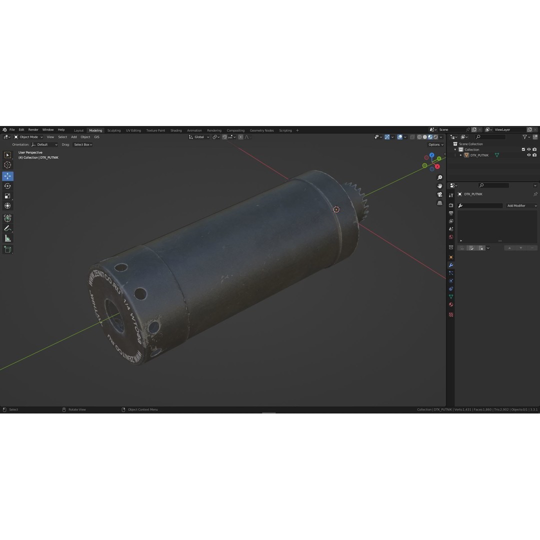 DTK Putnik Suppressor 3D Model – High Poly Game-Ready Asset, FBX, OBJ