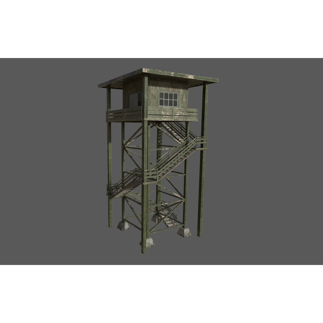 Military Watchtower 3D Model – Low Poly Game Ready Asset, FBX - View 11
