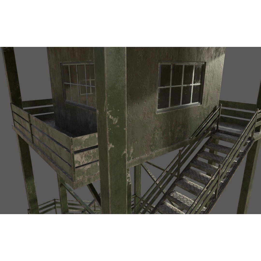 Military Watchtower 3D Model – Low Poly Game Ready Asset, FBX - View 14