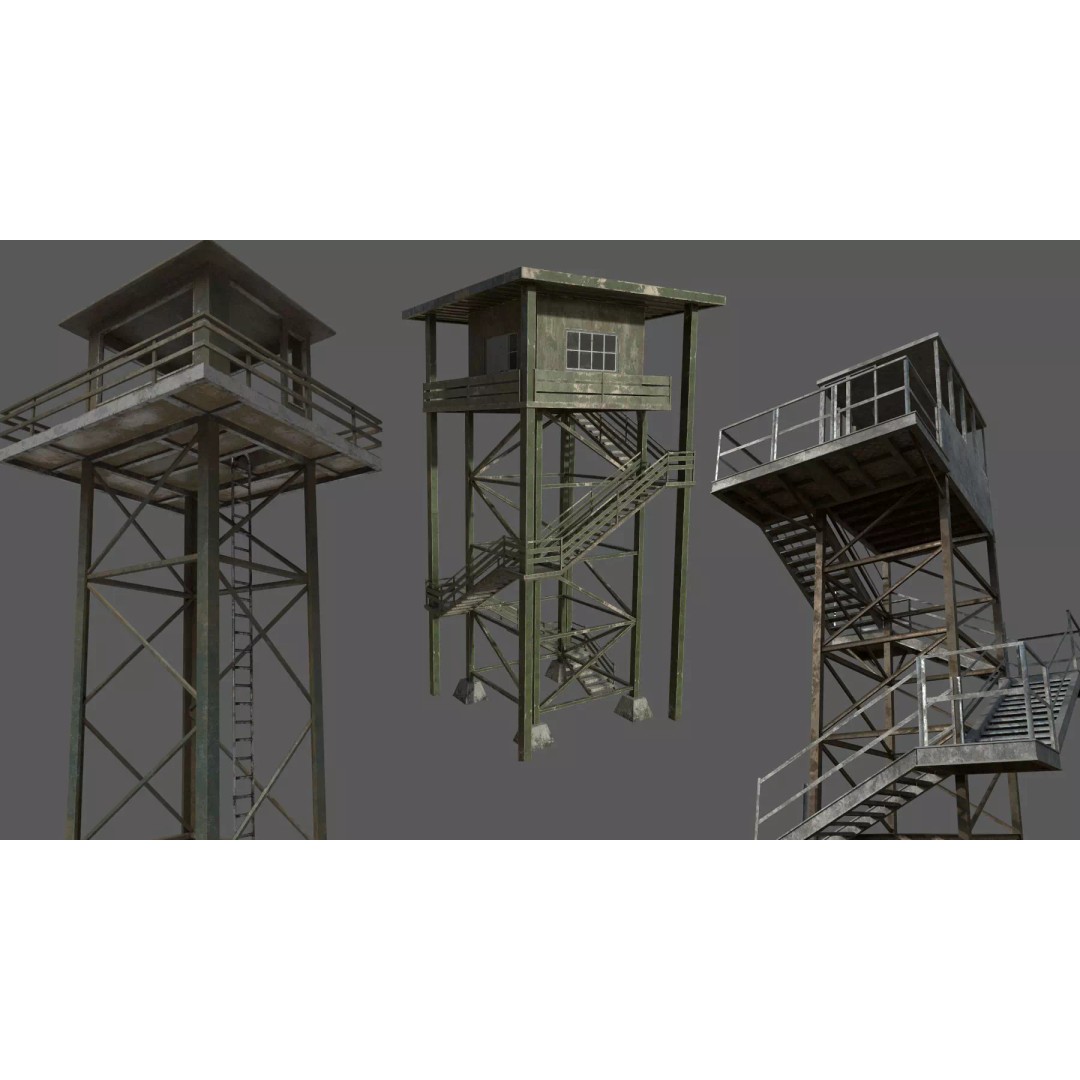 Military Watchtower 3D Model – Low Poly Game Ready Asset, FBX - View 2