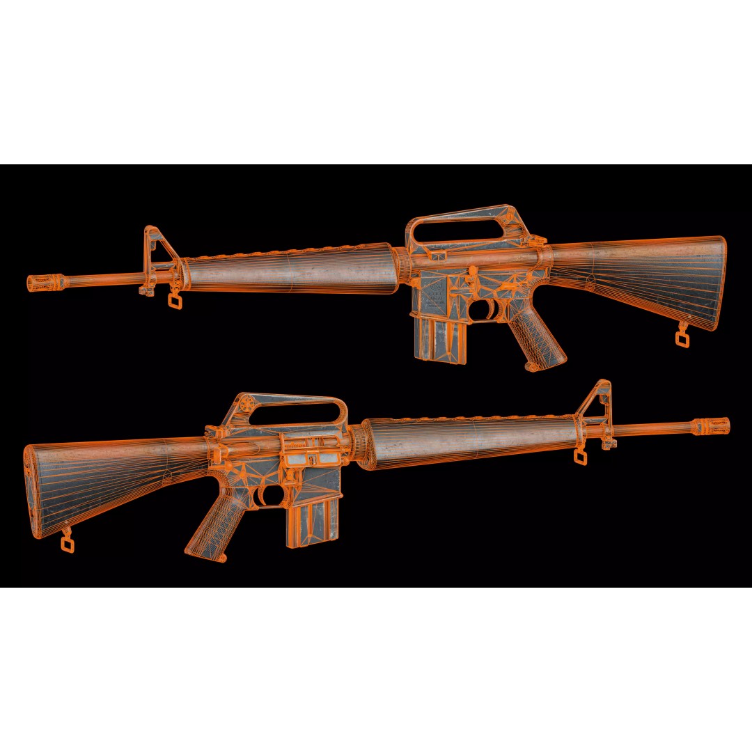 M16A1 Tactical 3D Model – Low Poly Game-Ready Rifle, FBX & OBJ - View 20