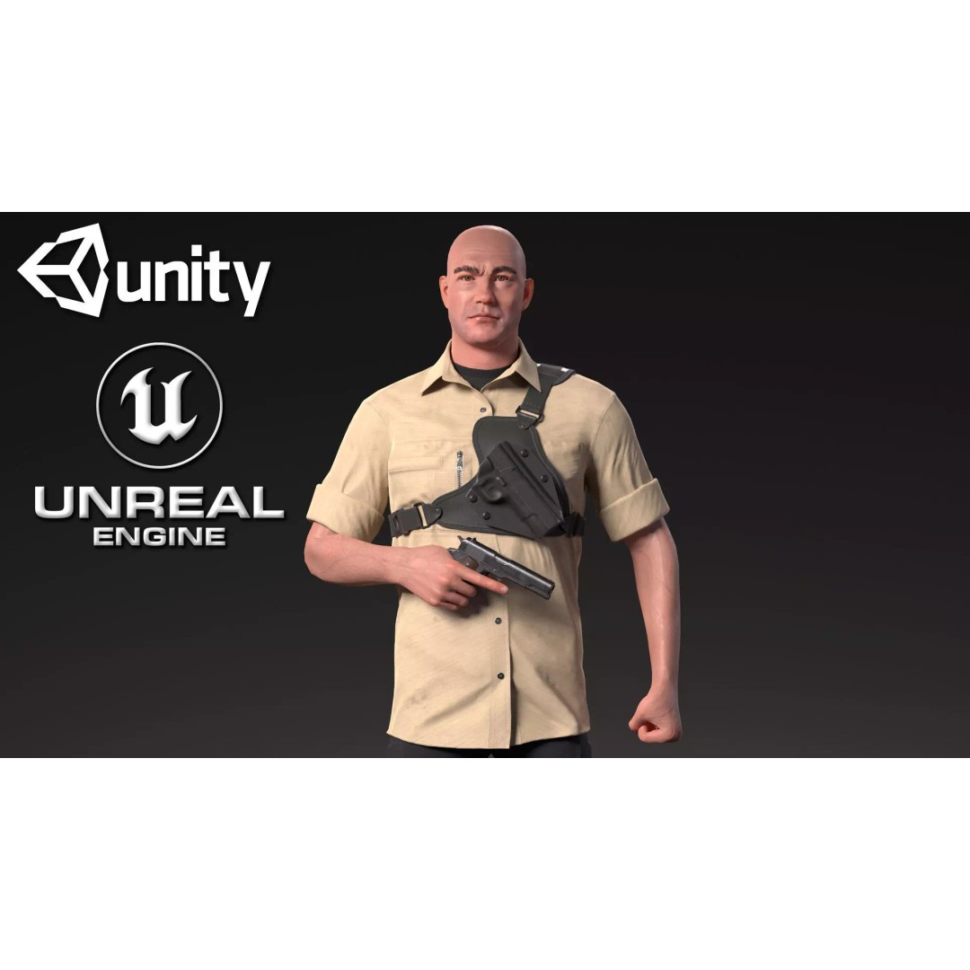Army Guy 3D Model – Low Poly Military Character with Gun - View 2