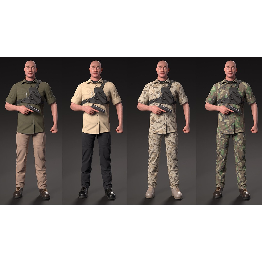 Army Guy 3D Model – Low Poly Military Character with Gun - View 3