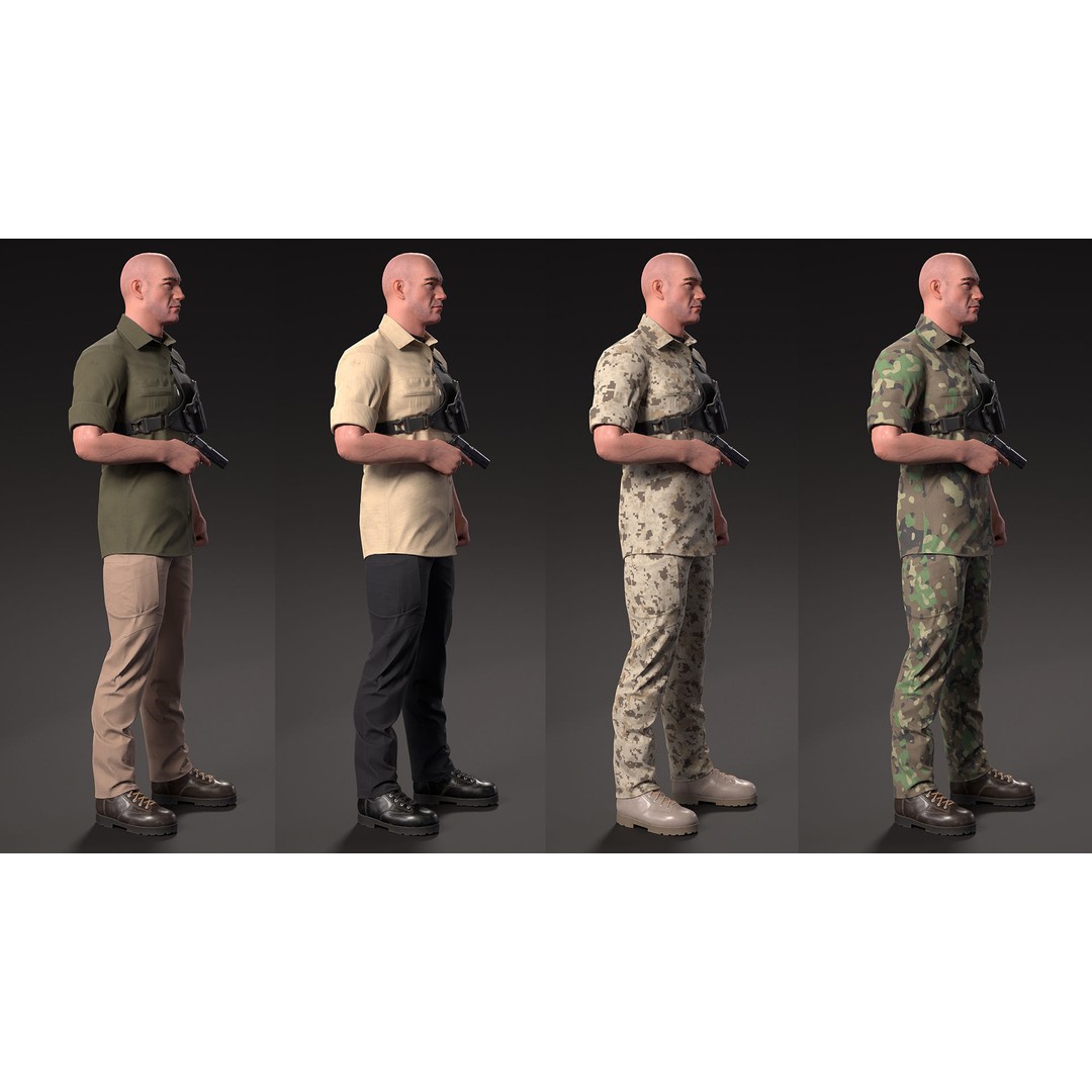Army Guy 3D Model – Low Poly Military Character with Gun - View 4
