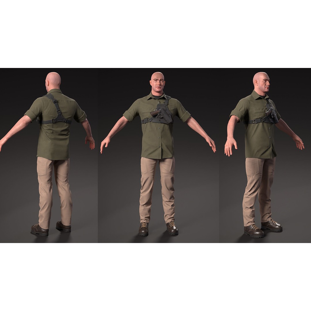 Army Guy 3D Model – Low Poly Military Character with Gun - View 6
