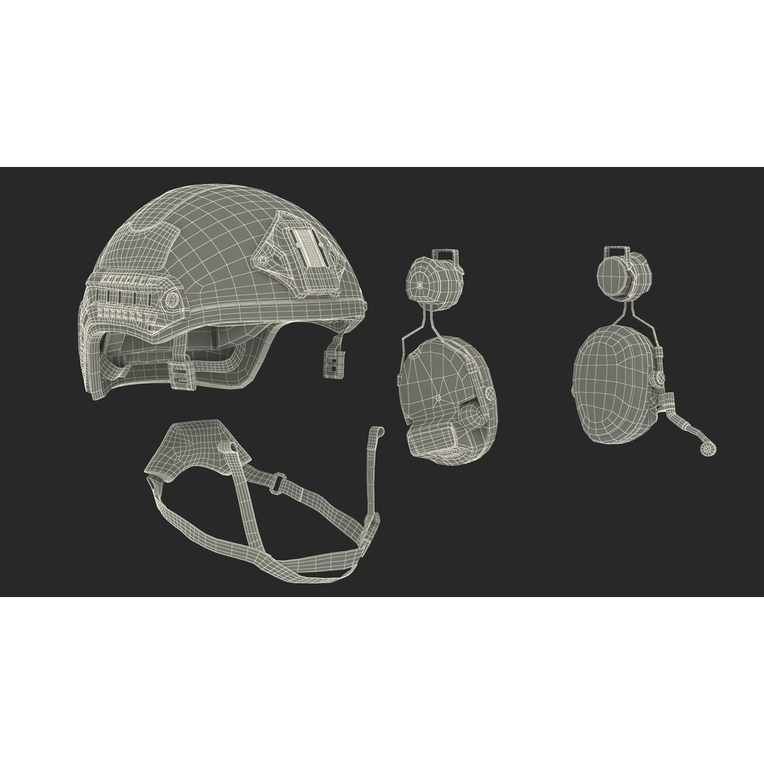 Tactical Gear Helmet 3D Model – Green Camo Fur, PBR Textures