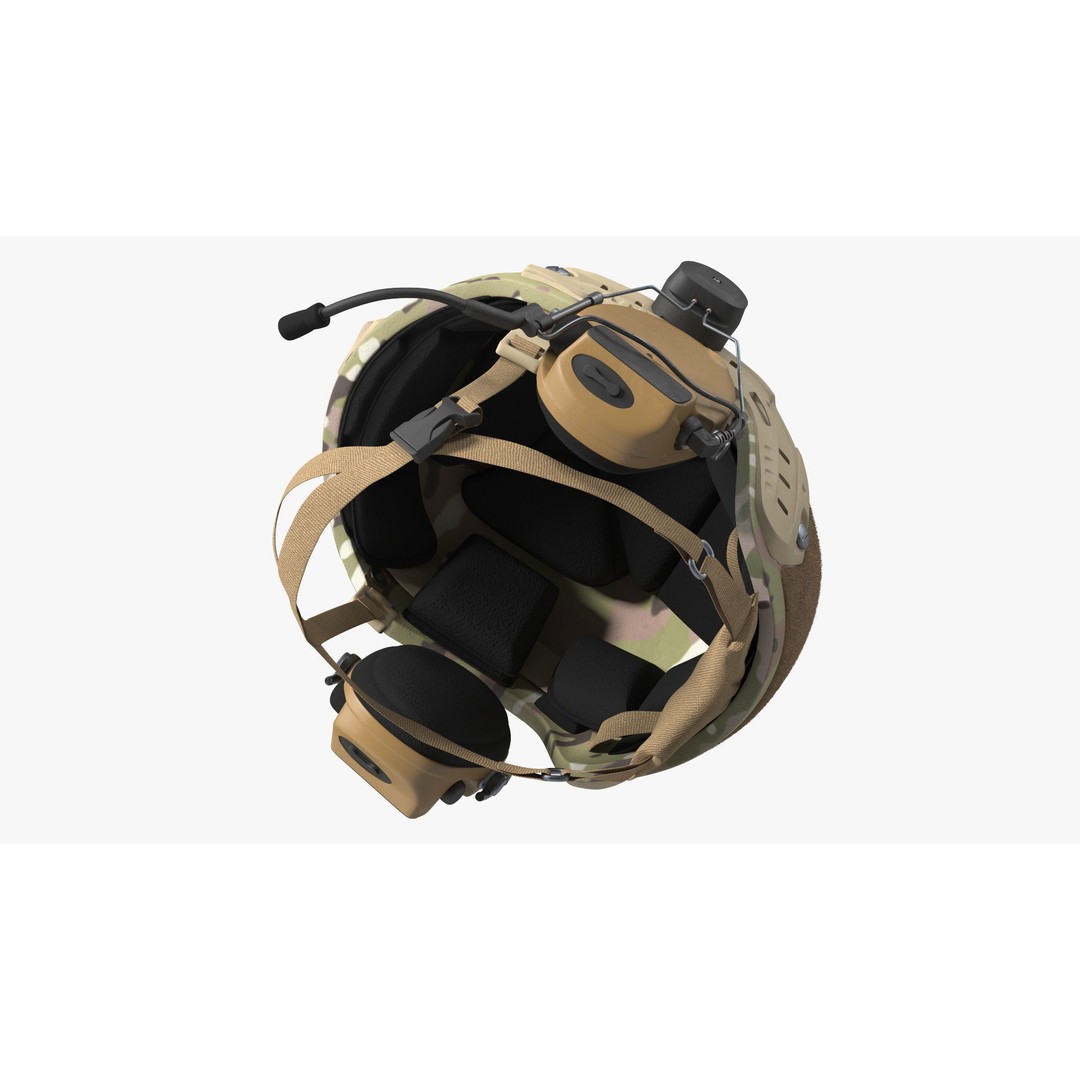 Tactical Gear Helmet 3D Model – Green Camo Fur, PBR Textures - View 10