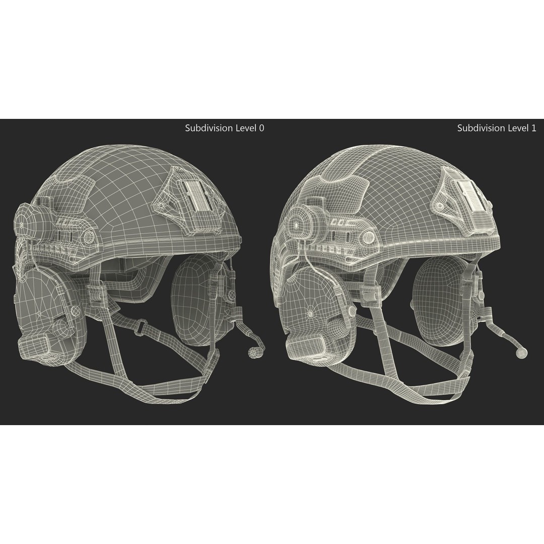 Tactical Gear Helmet 3D Model – Green Camo Fur, PBR Textures - View 12
