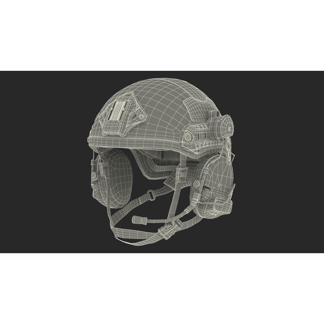 Tactical Gear Helmet 3D Model – Green Camo Fur, PBR Textures - View 16