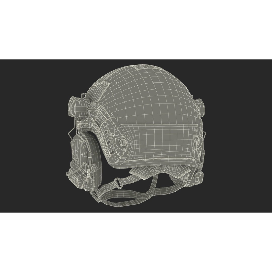 Tactical Gear Helmet 3D Model – Green Camo Fur, PBR Textures - View 17