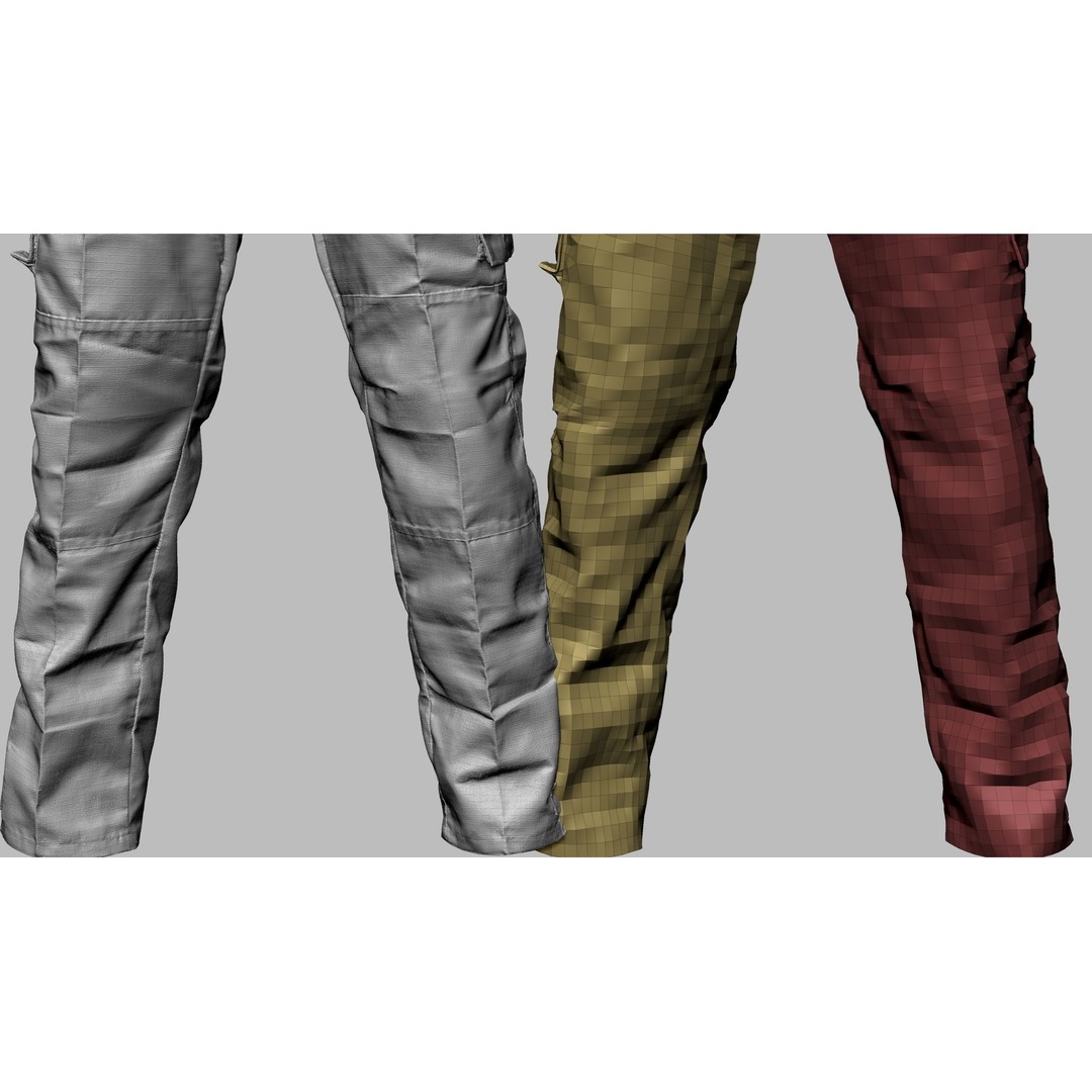 Cargo Pants 3D Model – Low Poly Game Asset, FBX, OBJ, PBR - View 28