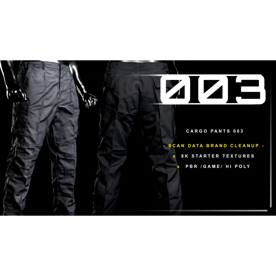 Cargo Pants 3D Model – Low Poly Game Asset, FBX, OBJ, PBR - View 3