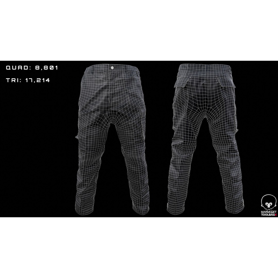 Cargo Pants 3D Model – Low Poly Game Asset, FBX, OBJ, PBR - View 5