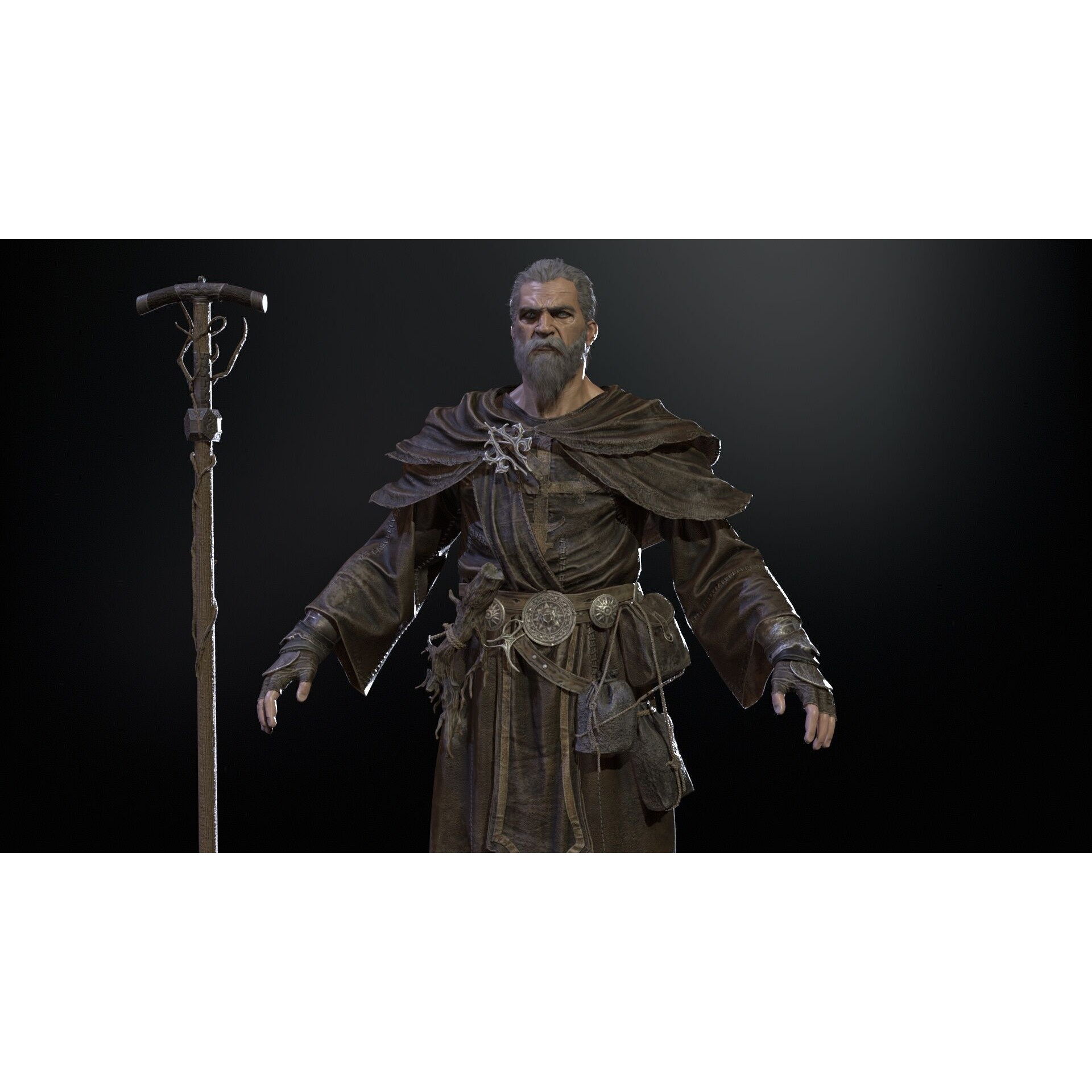 Old Mage - Low-Poly Game-Ready 3D Model - View 13