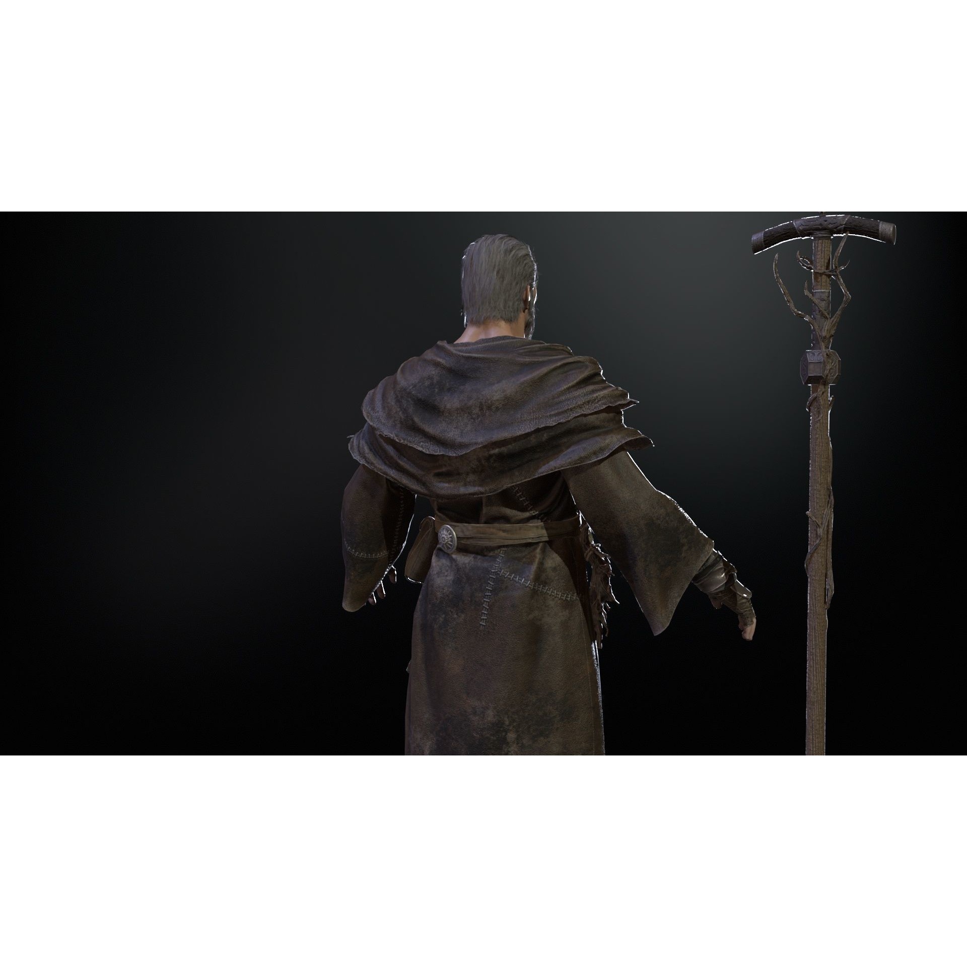 Old Mage - Low-Poly Game-Ready 3D Model - View 15