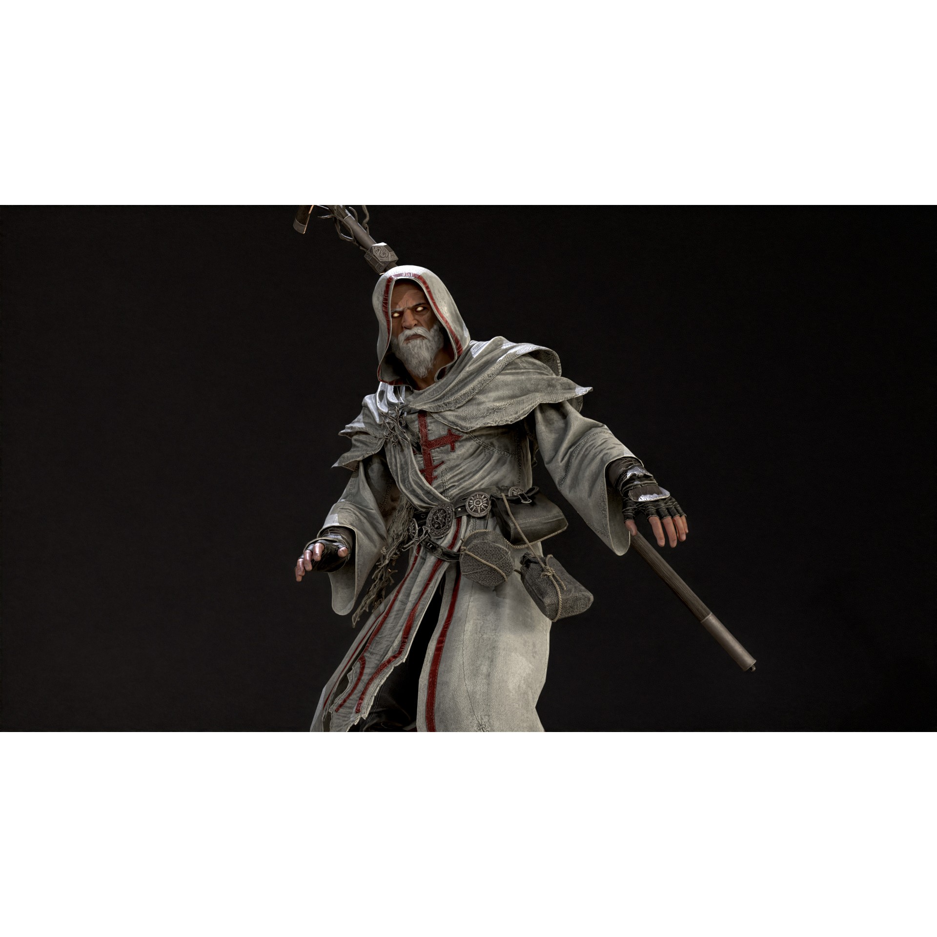 Old Mage - Low-Poly Game-Ready 3D Model - View 18