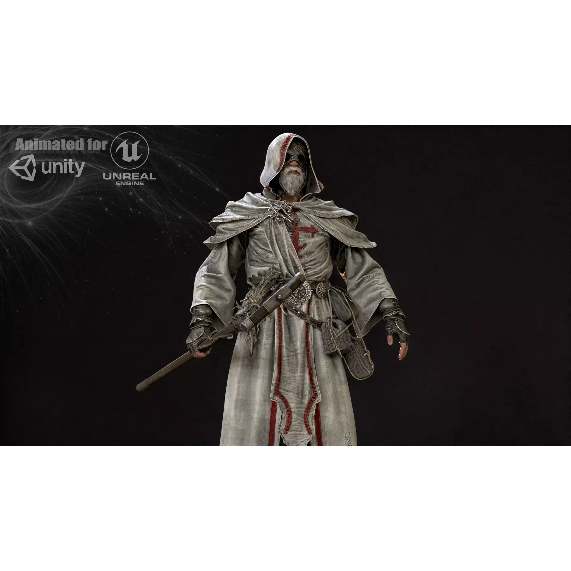 Old Mage - Low-Poly Game-Ready 3D Model - View 2