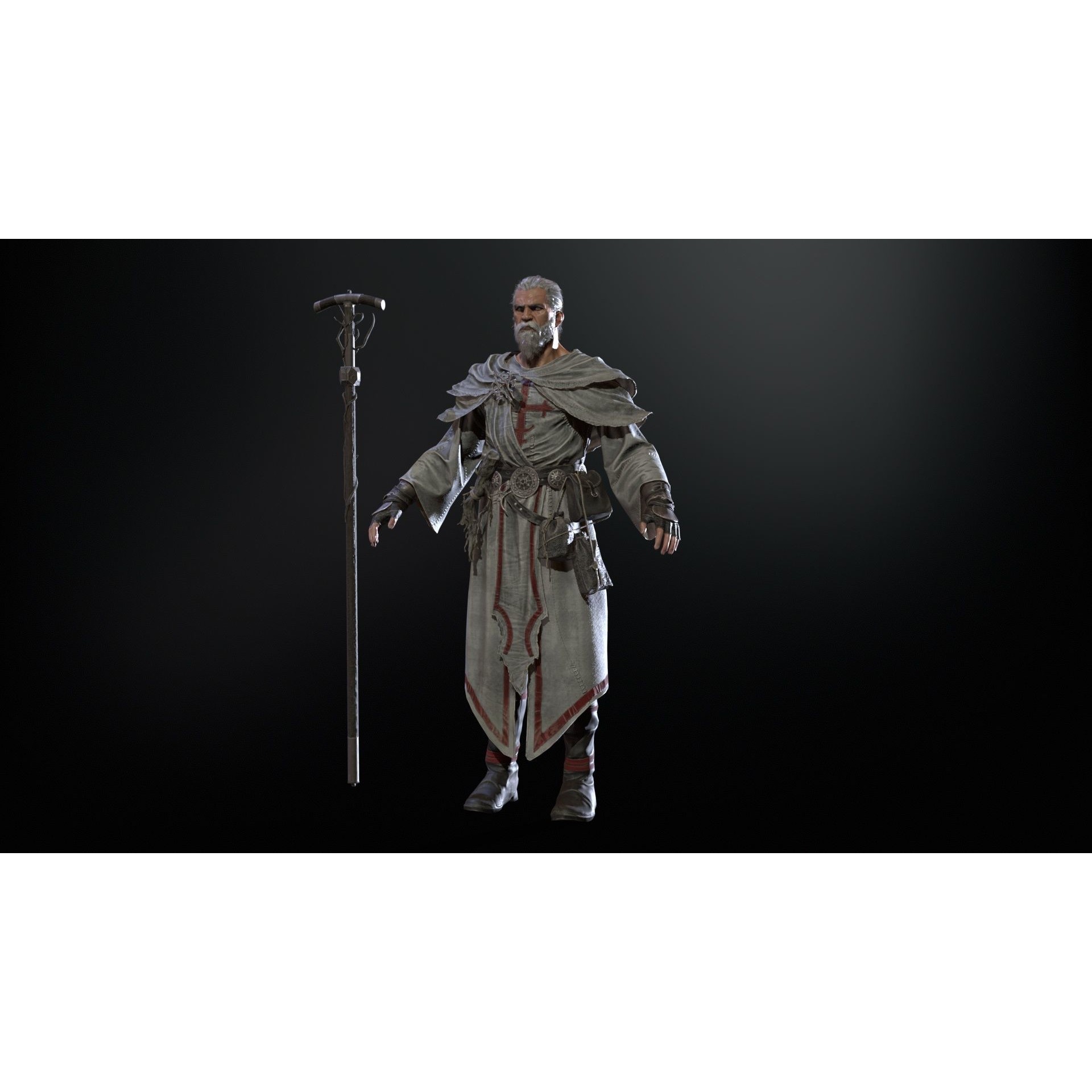 Old Mage - Low-Poly Game-Ready 3D Model - View 23