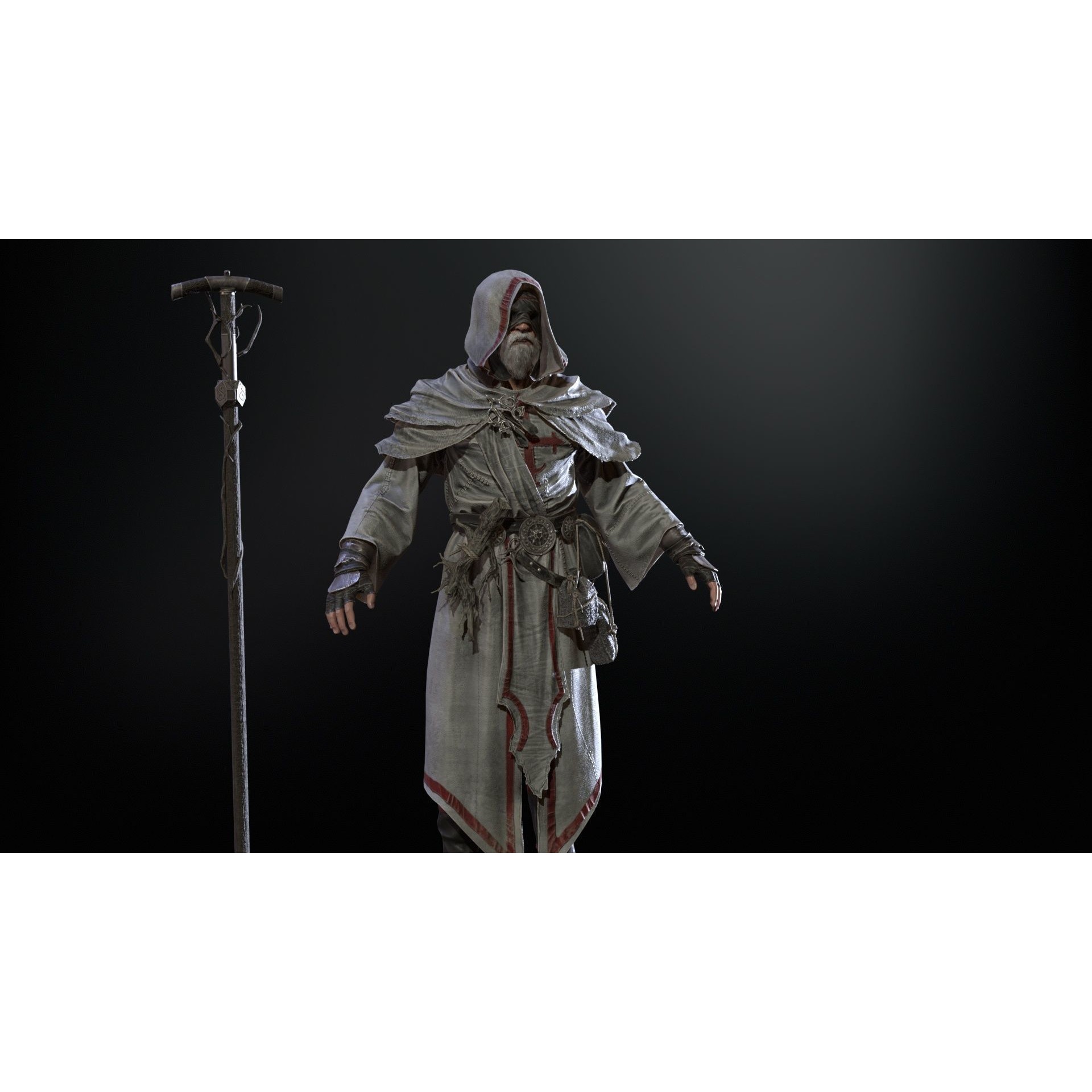 Old Mage - Low-Poly Game-Ready 3D Model - View 28