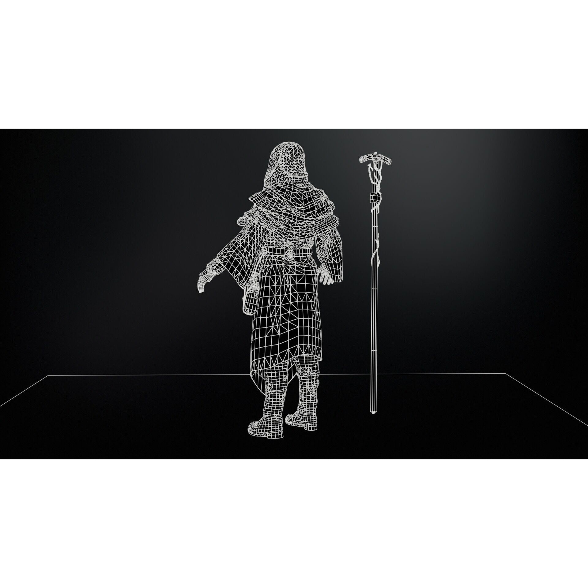 Old Mage - Low-Poly Game-Ready 3D Model - View 30