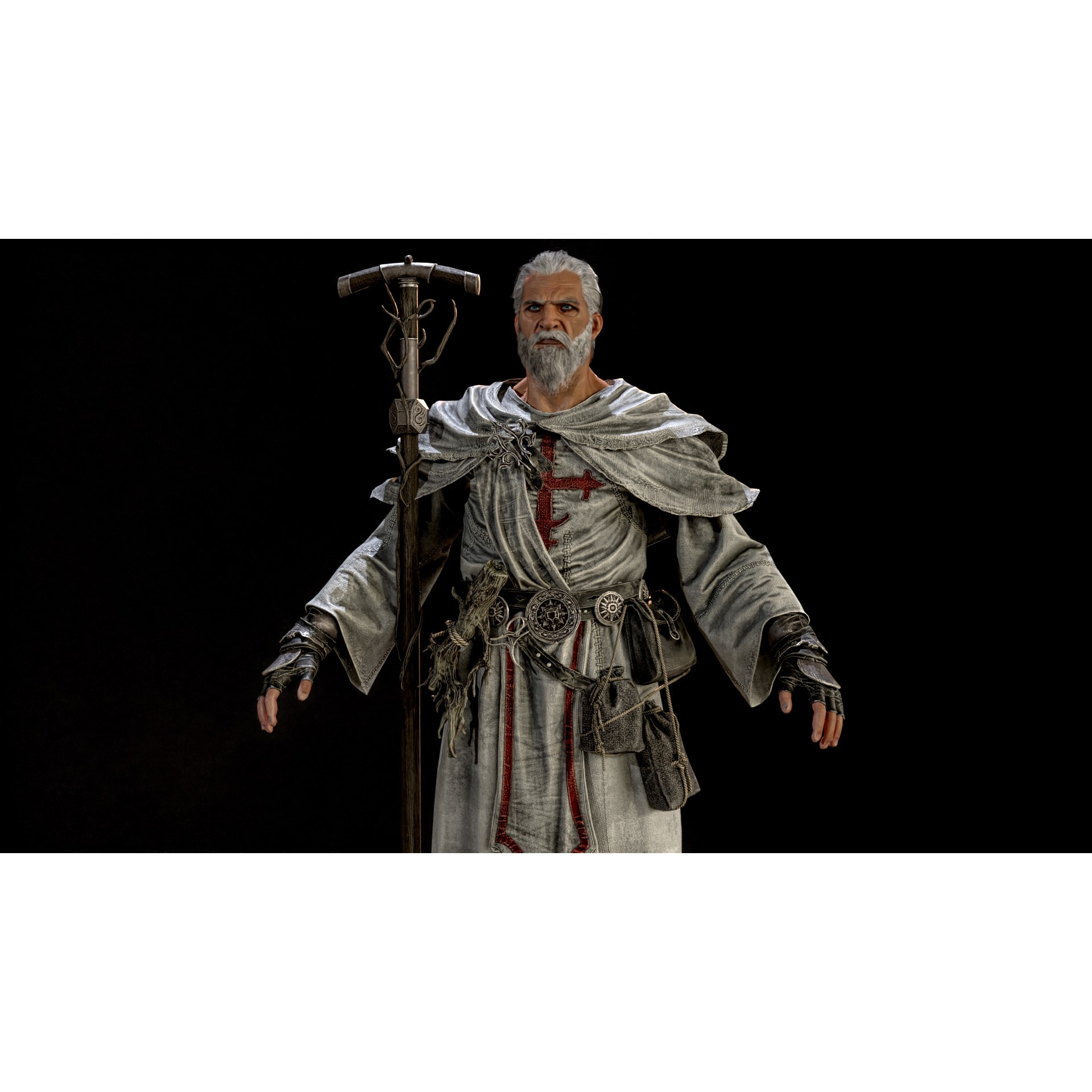 Old Mage - Low-Poly Game-Ready 3D Model - View 31