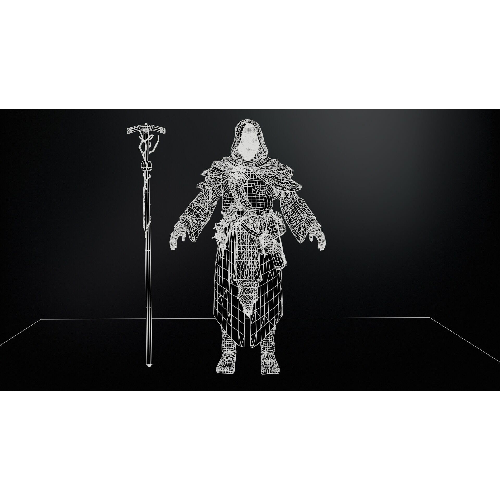 Old Mage - Low-Poly Game-Ready 3D Model - View 32